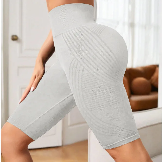 Hoch taillierte, nahtlose Yoga-Shorts für Damen, gestrickt, schmale Shorts, Workout, Laufen, lineare ästhetische Leggings, dehnbare Hip-Lift-Shorts – Detail 17