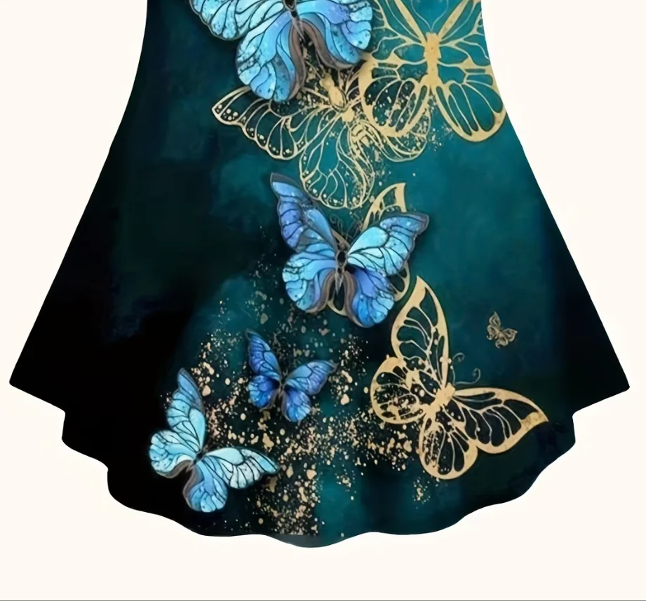 A two-piece set of casual and fashionable butterfly print pullover T-shirt and capri pants for Spring/Summer 2026