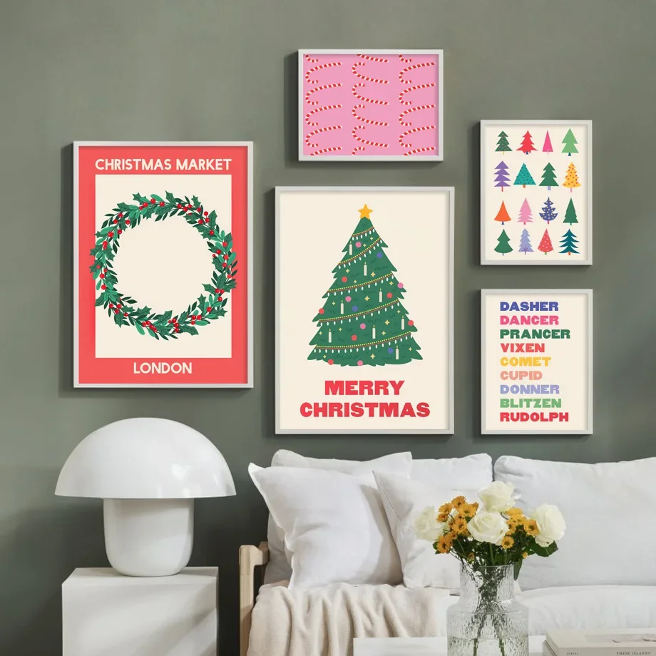 شجرة عيد الميلاد زهرة السوق الطمث معرض الحلوى الرسم على لوحات القماش الجدارية الملصقات والمطبوعات صور لغرفة المعيشة ديكور #3