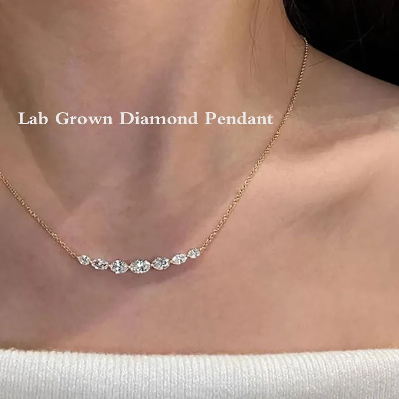 1.56ctw Oval Cut HPHT Lab Grown Diamond Smile Necklace Dainty Curved Diamond Smile 14K Gold Necklace Gift For Her