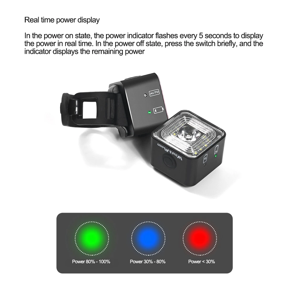 WIND&MOON 120 Lumen IP66 wasserdichte Licht-Sets, Scheinwerfer- und Rücklicht-Sets für 5-Gang-Modus-Bremsleuchte, WT06+WT06S