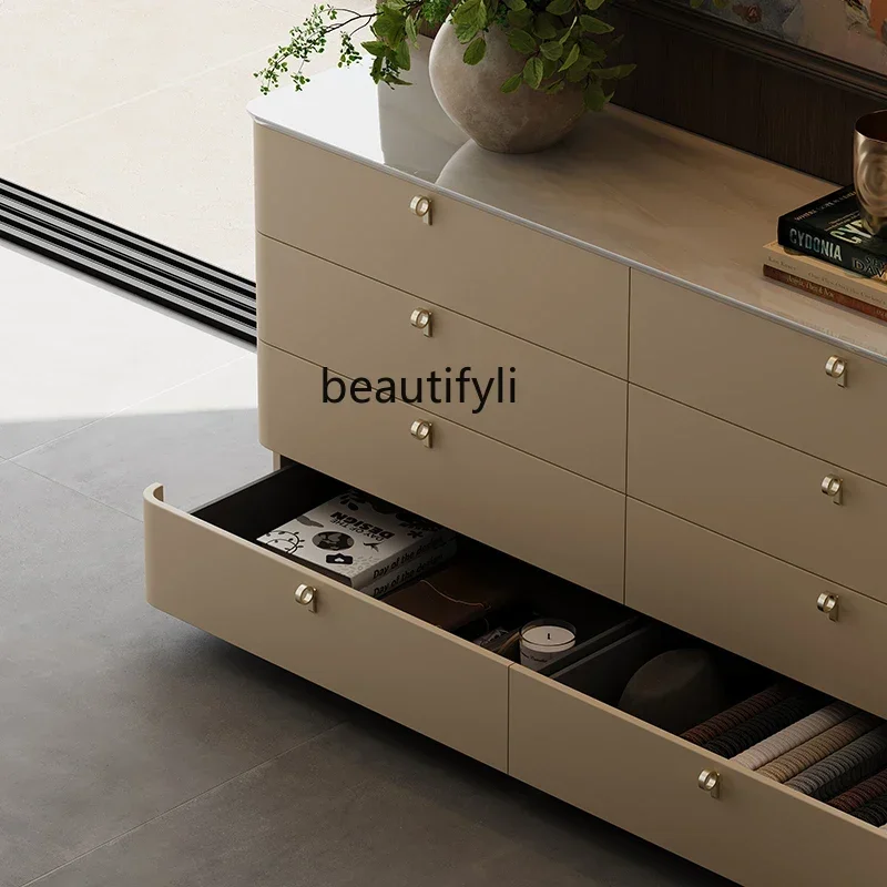 V Light luxury living room natural marble bucket cabinet Italian storage TV cabinet locker integrated