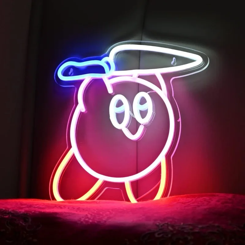 Kawaii Anime Kirbee Knife Colorful Led Signs Retro style Neon Light Gamers Anime Fans Perfect 13 Inches USB Powered Led light