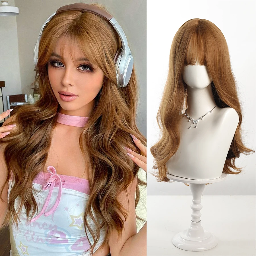 Honey Flax Long Wavy Synthetic Wig 24"Heat Resistant Fiber Adjustable Breathable Wigs for Women Daily Party Cosplay Role Play