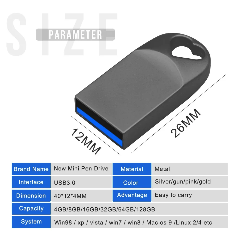 Mini unidad Flash USB 3,0 de metal, 8GB, 16GB, 32GB, 64GB, resistente al agua, pequeña unidad de bolígrafo, memoria USB de 128GB, disco U para música de coche