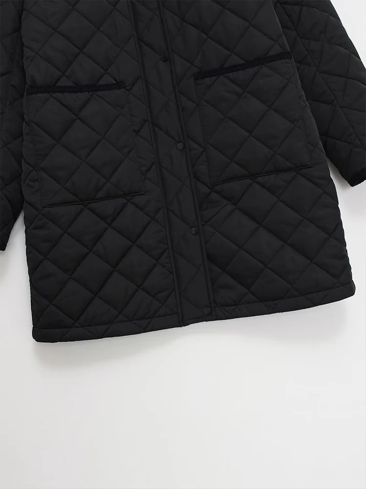 European and American style autumn new fashion women's simple diamond pattern quilted corduroy collar jacket cotton coat