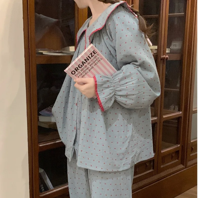 بيجامة قطنية سحابة للنساء - مجموعة ملابس منزلية للربيع والخريف وصلت حديثًا على الطراز الكوري بأكمام طويلة وبنطلون #6