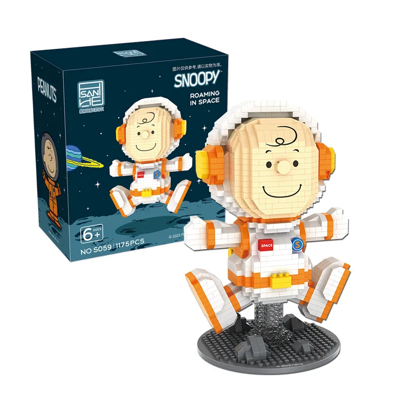 Snoopy Micro bloques de construcción astronauta Snoopy Charles espacio modelo 3D DIY rompecabezas Mini figuras de ladrillos juguetes para regalo de Navidad