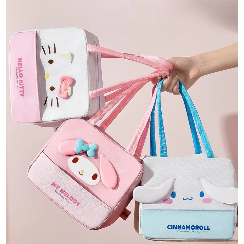 Sanrio Hello Kitty Cinnamoroll Anime Kawaii Lunch Box Simpatico cartone animato My Melody Bento Tote Bag Lavoratore Giocattoli scolastici per ragazze