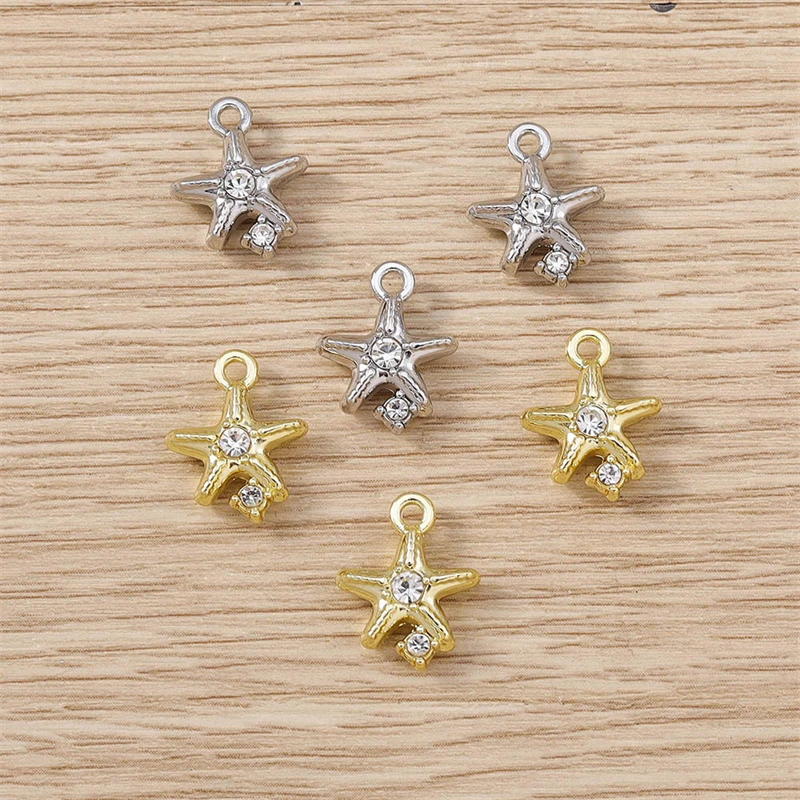 5 Stück 12x15mm Niedliche Mini-Kristall-Legierungs-Stern-Anhänger für Schmuckherstellung, Ohrhänger, Halsketten, Armbänder, DIY-Bastelbedarf – Detail 5