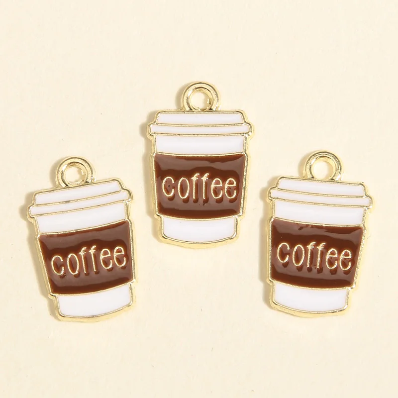 

10pcs Cute Coffee Cup Enamel Charms Gold Color Cartoon Pin Coffee life lovers Pendants For Making Handmade Jewelry Creative Gift