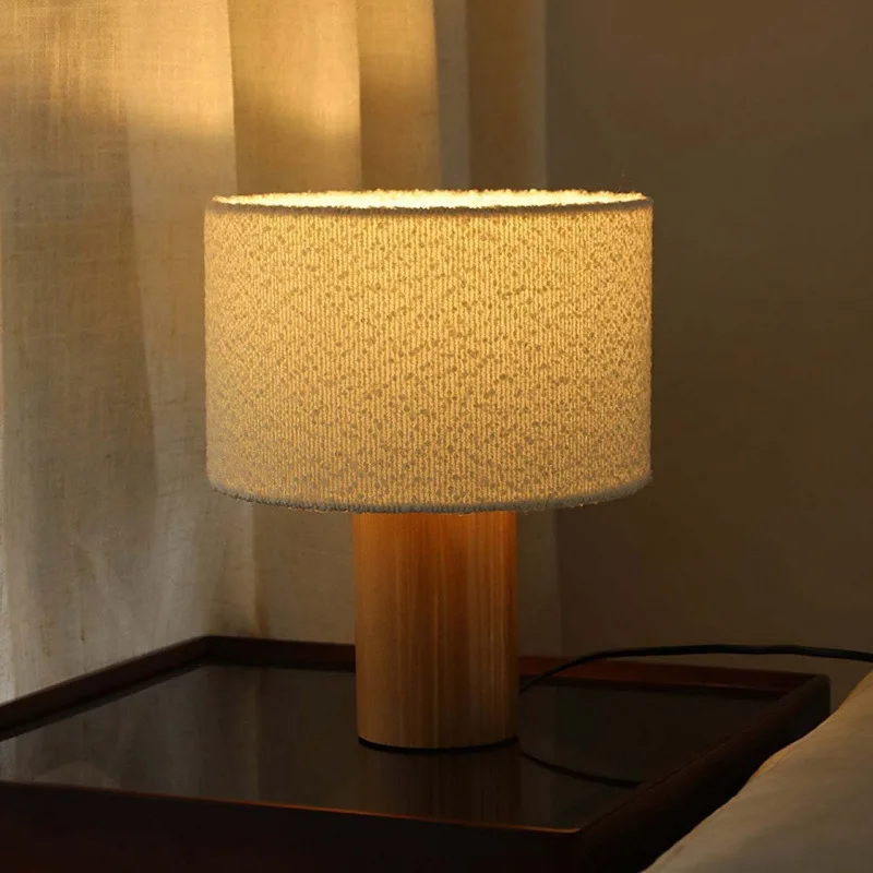 Bedroom bedside lamp ash wood cream white eye protection modern minimalist