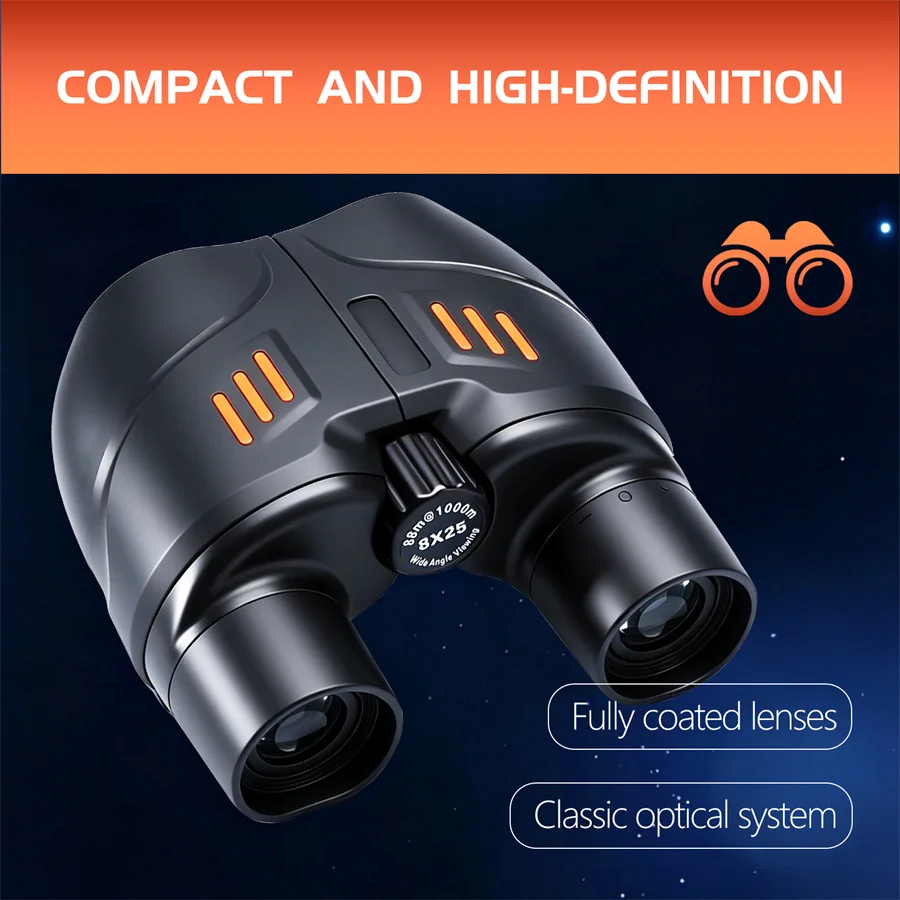 Binoculares de visión gran angular HD, telescopio con zoom de alcance medio, telescopio compacto, binoculares profesionales para viajes, senderismo y acampada
