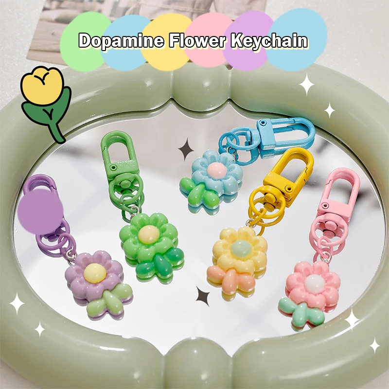 

Colorful Cute Flower Keychain Pendant Fashion Dopamine Resin Car Keyring Exquisite Backpack Decoration Accessories Gifts