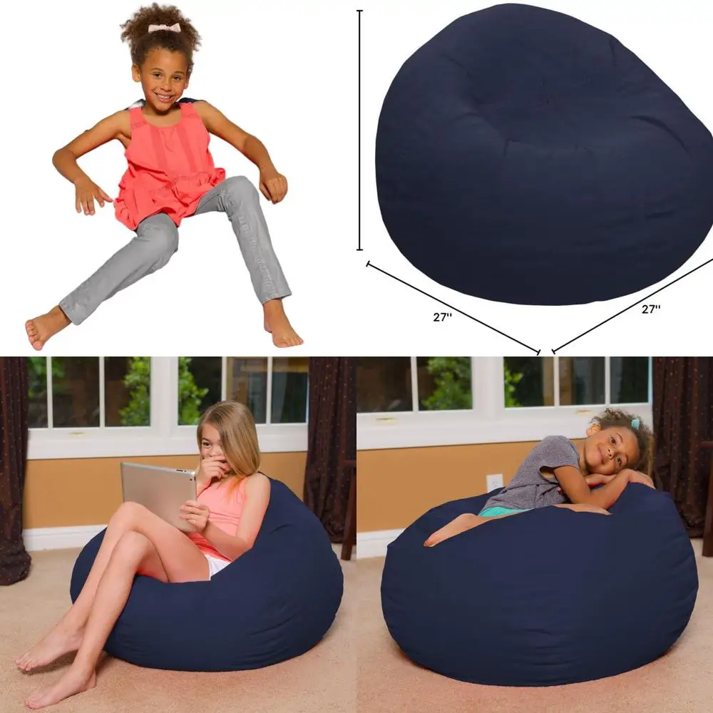 

Luxury Polyester Bean Bag Chair - Removable Cover, Suitable for All Ages - 27 Navy Blue Lounger
