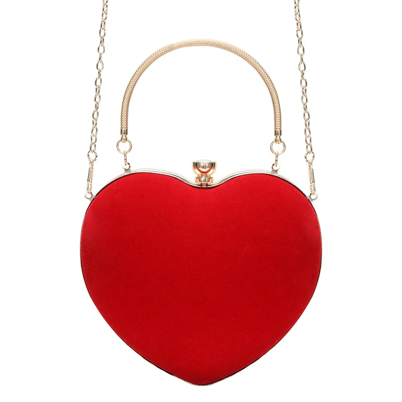 Heart Shaped Women's Diamonds Evening Bags Flannel Party Wedding Female Luxury Handbags Chain Shoulder Clutch Purse Tote Bag