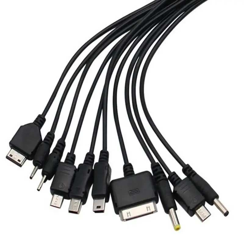 New Useful Black 10 In 1 USB 2.0 Version Multi Portable Charger Mobile Phone Cable Universal A Male To Multi Plug Charger Cable
