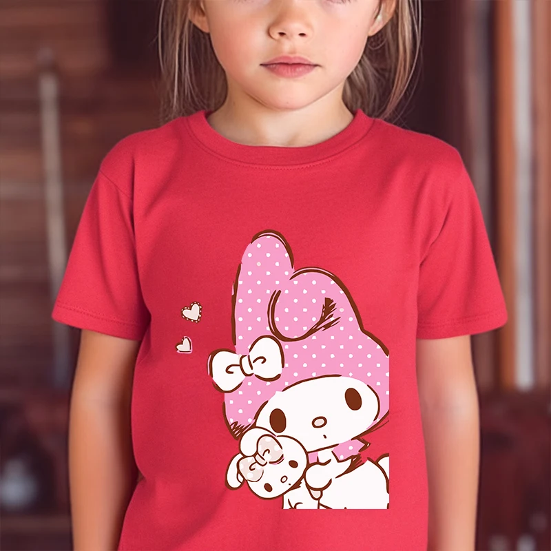 

My Melody Printed Kids T-shirt Summer Children's Cotton Short Sleeve Suitable for Boys and Girls Red Casual Tops