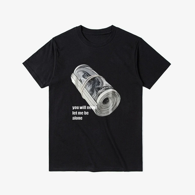 

New High-quality Spoof Banknote Bundle Retro Printed T-shirt Men's and Women's Loose Round Neck Short-sleeved Top