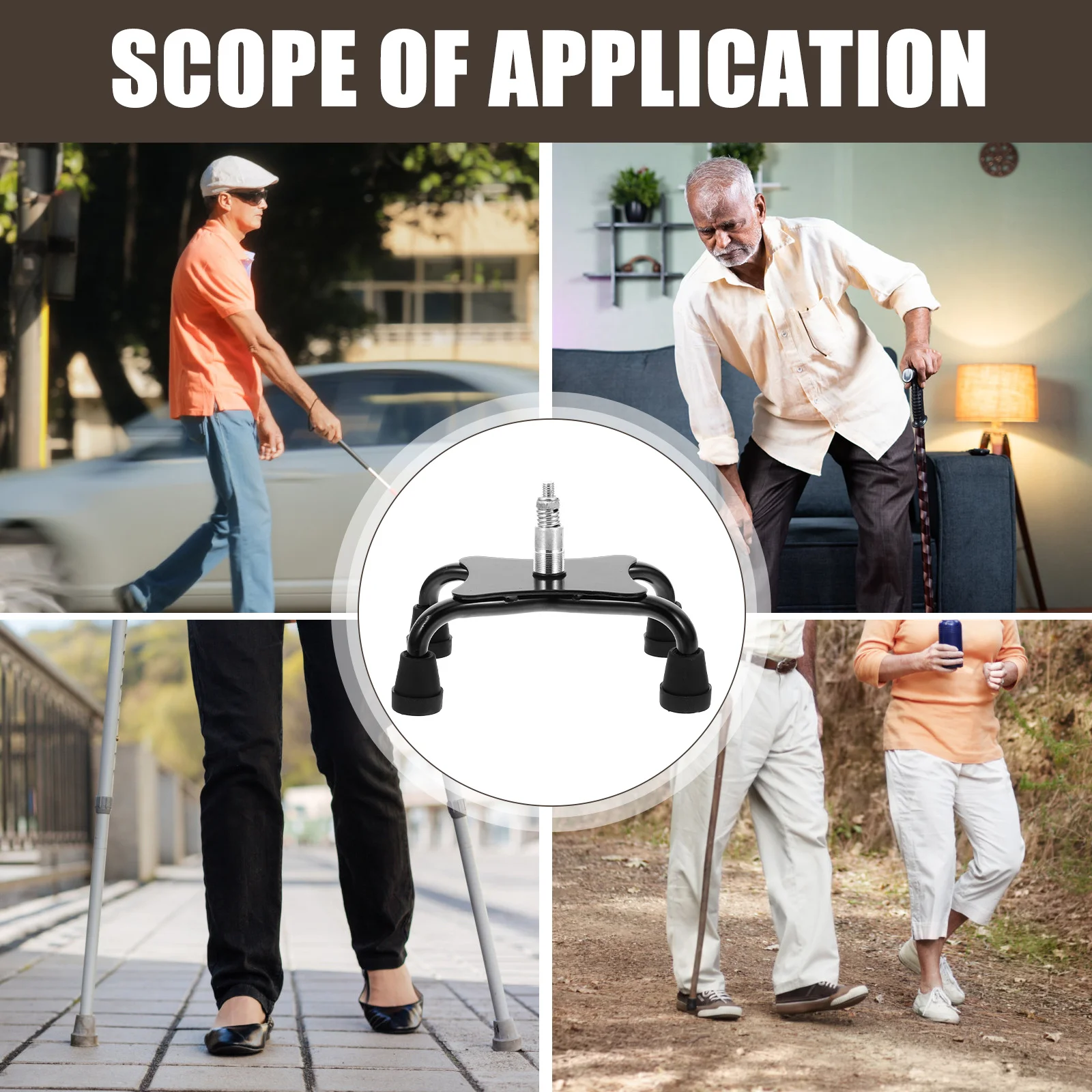 

Quad Cane Tip Nonskid Rubber Cane Tips Replacement Walking Stick Ends Trekking Poles Anti-Skid Durable Easy Install No Tools