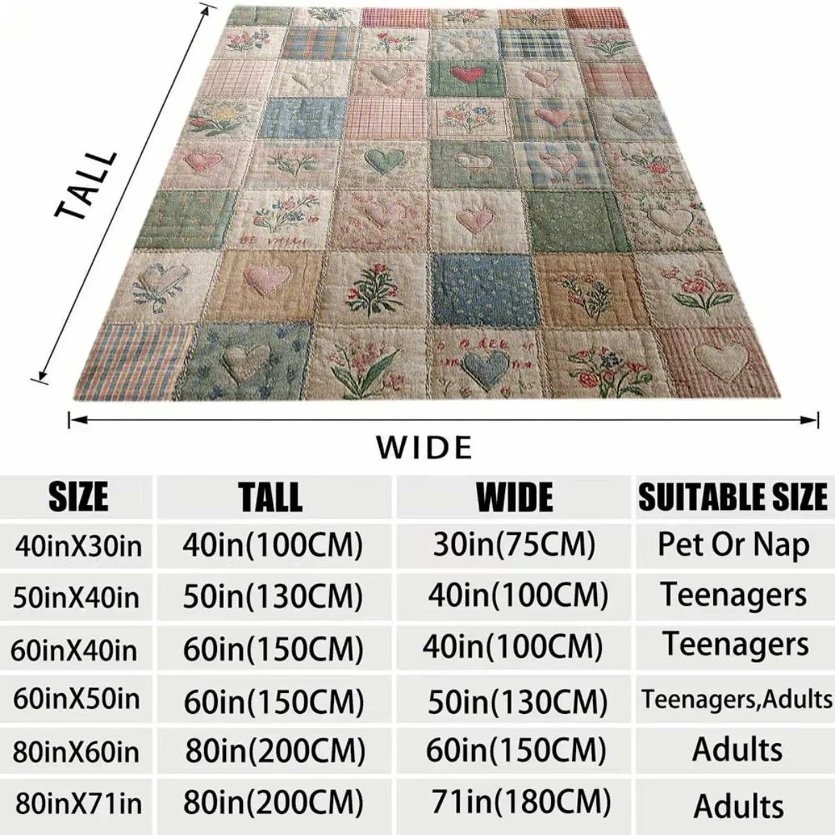 2026 New Arrival Flannel Blanket 1pc Vintage Patchwork Floral Quilted Blanket Soft Flannel AllSeason Bedspread with Pastel & Mul