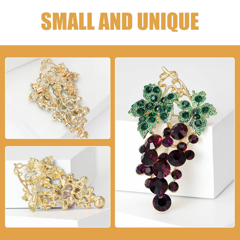 1PCS Rhinestone Grape Brooch Pin Elegant Women Clothing Suit Lapel Scarf Hat Accessory Metal Brooches Fashion