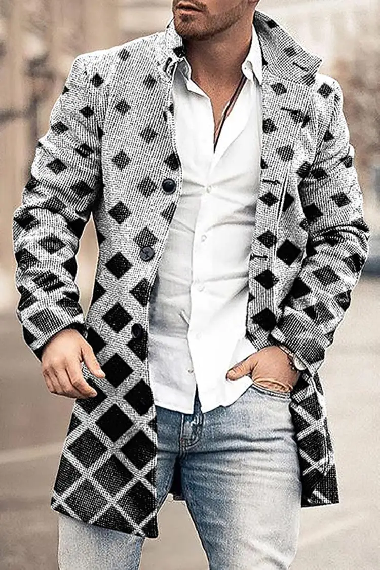 الخريف والشتاء جديد Longfengni ثلاثية الأبعاد الطباعة منتصف طول معطف جيب موضة عادية الأوروبية والأمريكية الرجال سترة S-5XL #2