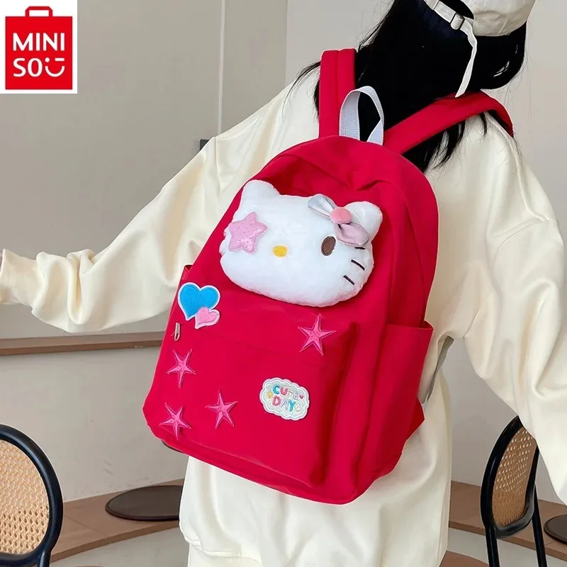 MINISO 2024 новый милый плюшевый Hello Kitty вместительная Студенческая сумка для хранения Высокое качество нейлон легкий рюкзак