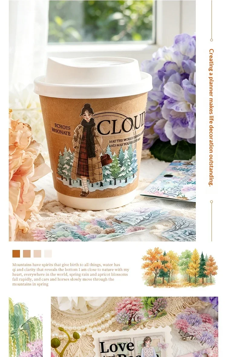 JIANWU Vintage Seasons Forest Tree Landscape Material Collage Scrapbooking PET Sticker Creative DIY Journal Stationery