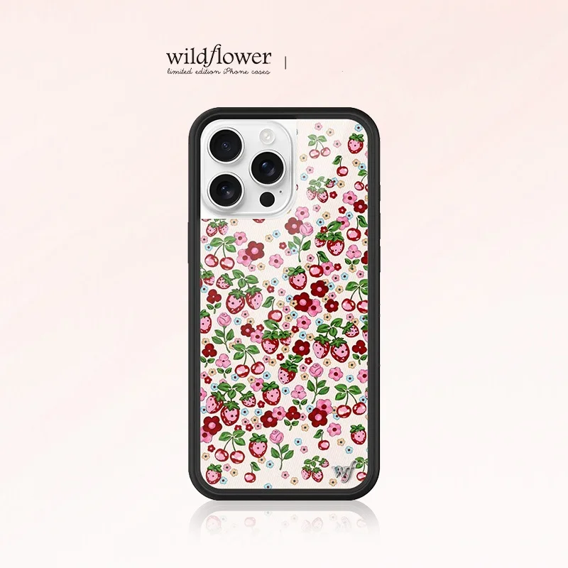 

Wildflower 3D Ins strawberry Fruit Phone Case for iPhone 16 15 14 13 12 17 Pro Max Plus Air Cute Floral strawberry wf Cover﻿﻿﻿