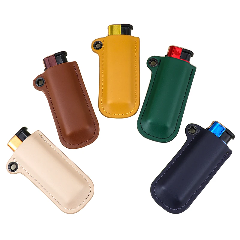 Funda de encendedor de cuero PU hecha a mano para Mini Bic y ataúd, bolsas para encendedores, funda, soporte, accesorios para fumar y cigarrillos