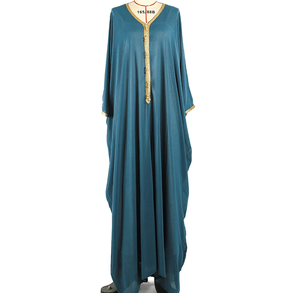 Sommer Islam Muslim Abaya Edle Blau Batwing Öffnen Abaya Frauen Chiffon Kleid Dubai Kaftan Marocain Robe Jalabiya