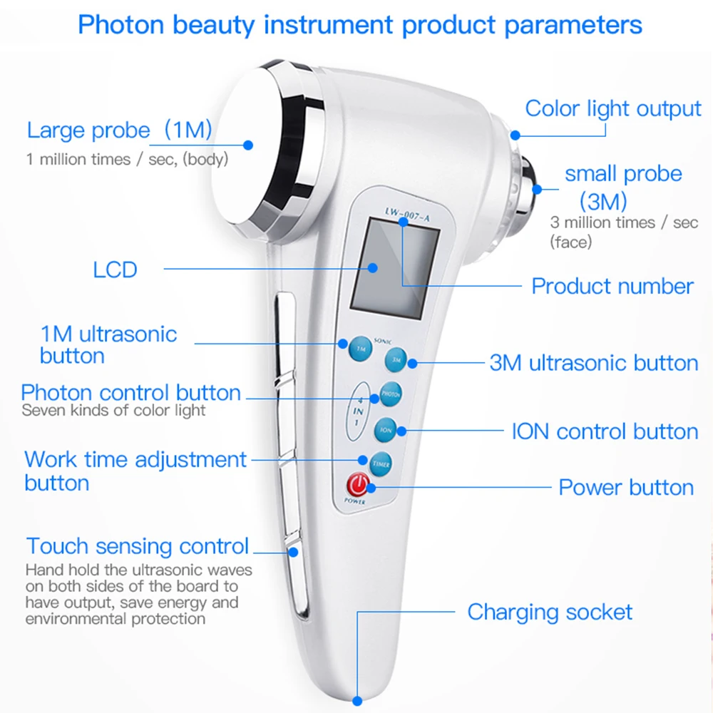 1 Mhz 3 Mhz Ultrasonic Face Skin Care เครื่อง 7 สี LED Photon เครื่องมือความงาม Body Slimming Anti Cellulite อุปกรณ์นวด