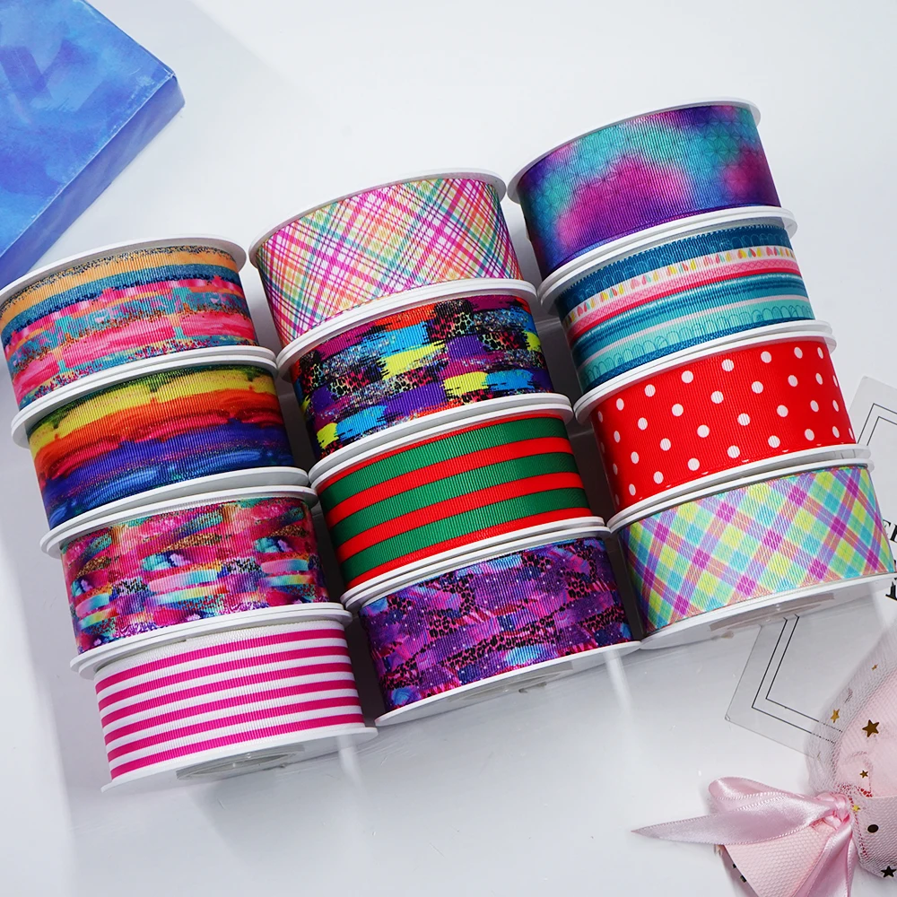 5 Yards Stripe And Grid Printed Grosgrain Satin Ribbons For Bows DIY Craft Decoration Packaging Supplies. 61432