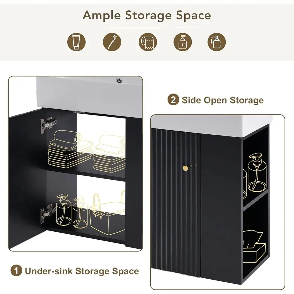 Modern 21.6 Floating Vanity with Ceramic Sink, Space-Saving Cabinet for Small Bathrooms (Color-08)