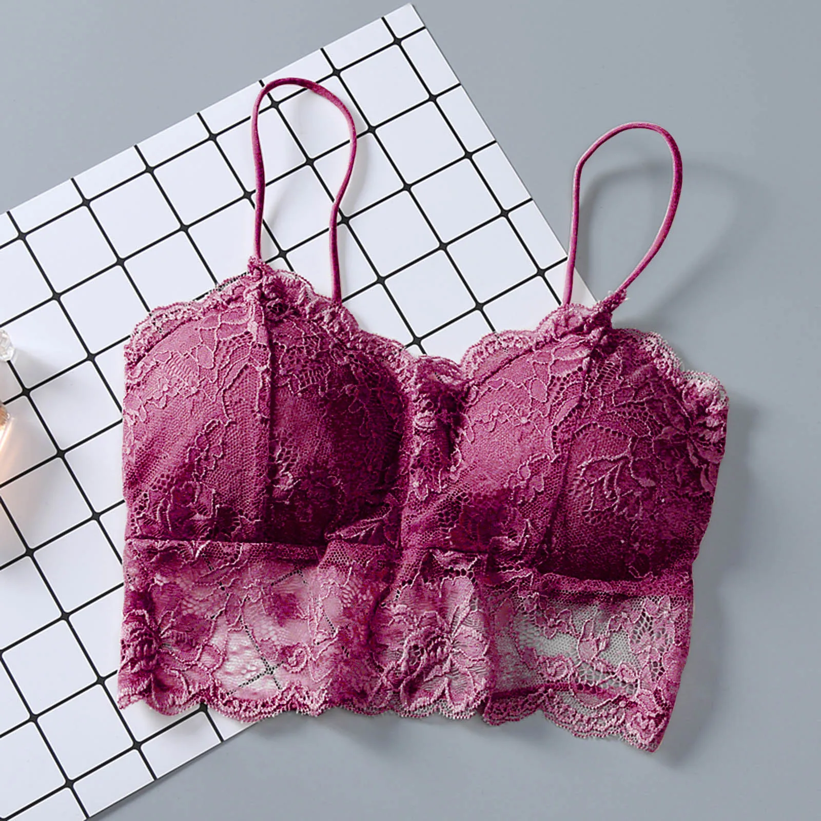 Sujetador de encaje Floral sin costuras para mujer, ropa interior transpirable de Color sólido, sin anillo de acero, Bralette transparente, lencería