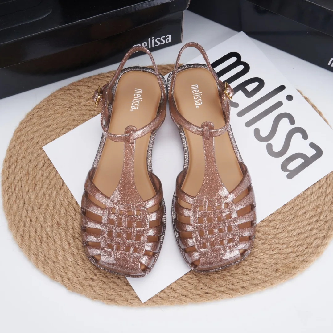 New Brazilian  Jelly Shoes 2024 Flat Bottom Woven Summer Adult Jelly Shoes Flat Heel Beach Sandals