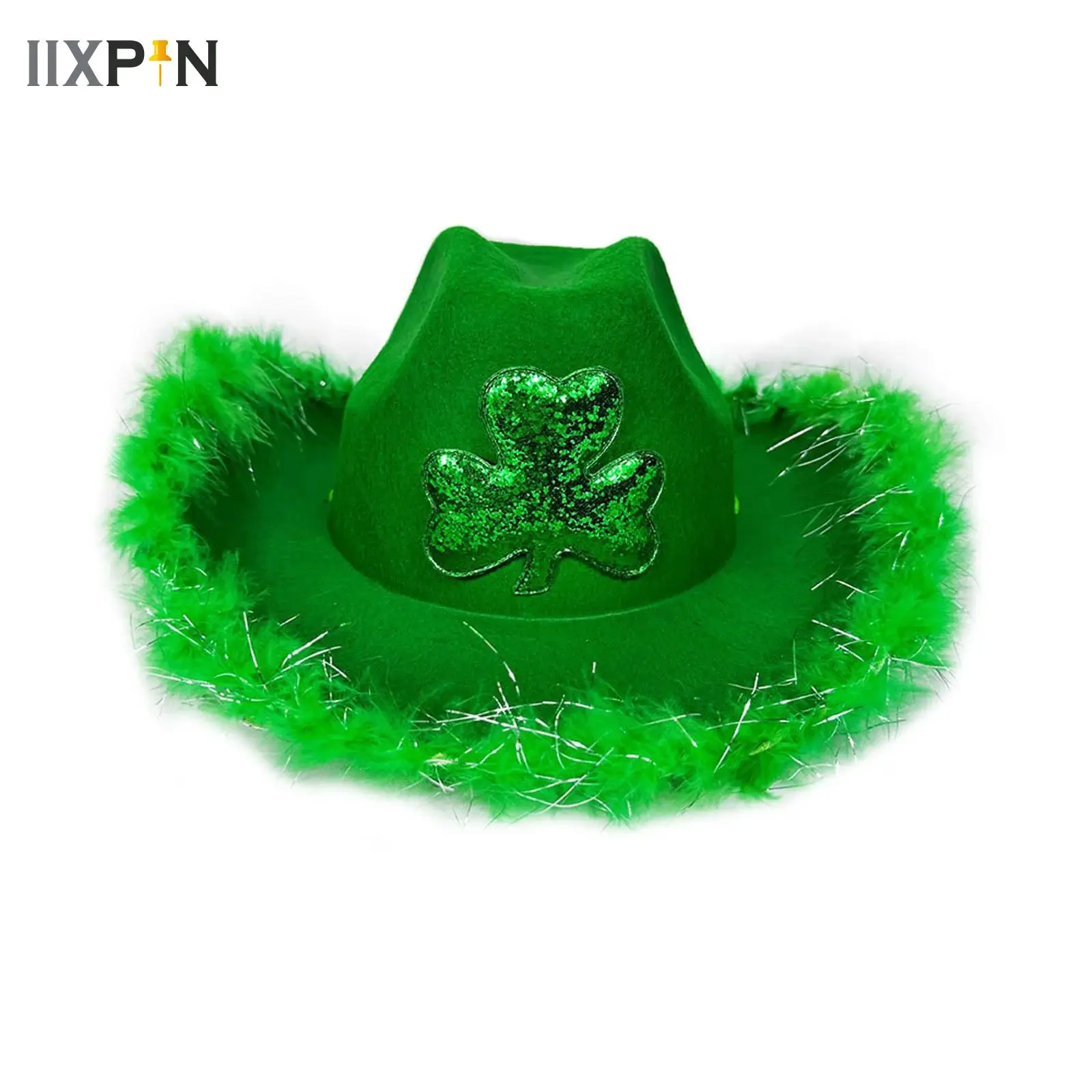 

Adults St Patrick Day Celebration Caps Rolled Brim Cowboy Hat Clover Pattern Irish Holiday Party Costumes Dress Up Accessories