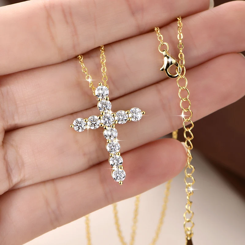 Lnngy 14K Gold Filled Kreuz-Anhänger-Halskette, zertifizierte 3,5 mm Voll-Moissanit-Halsketten für Damen, Labordiamant-Vintage-Schmuck – Detail 5