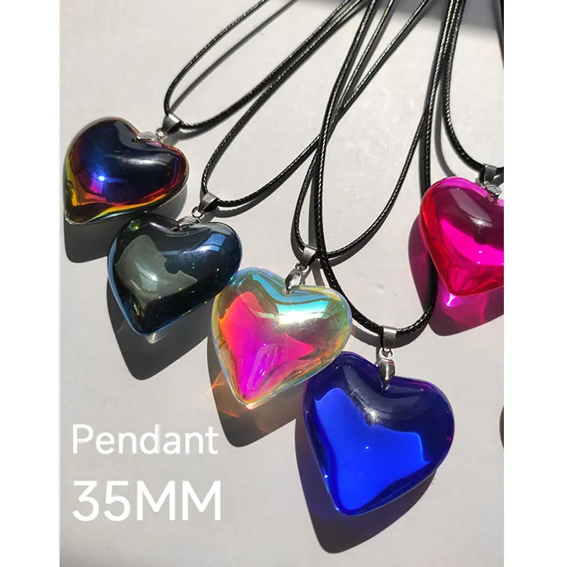 Exaggerated Personality Colorful Laser Love Heart  Pendant  Necklace for Women Girl Y2K  Summer Couple Jewelry HUANZHI 2023 NEW