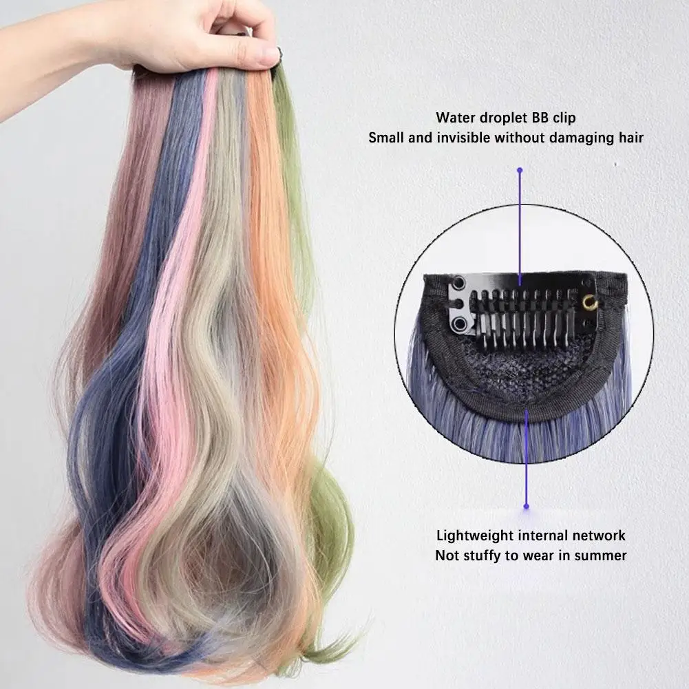 Gekruld Haar Oorverf Haarvlekken Naadloze Één Stuk Kleur Highlight Geverfd Pruik Patch Vrouwen Lang Haar Onzichtbare Pruik