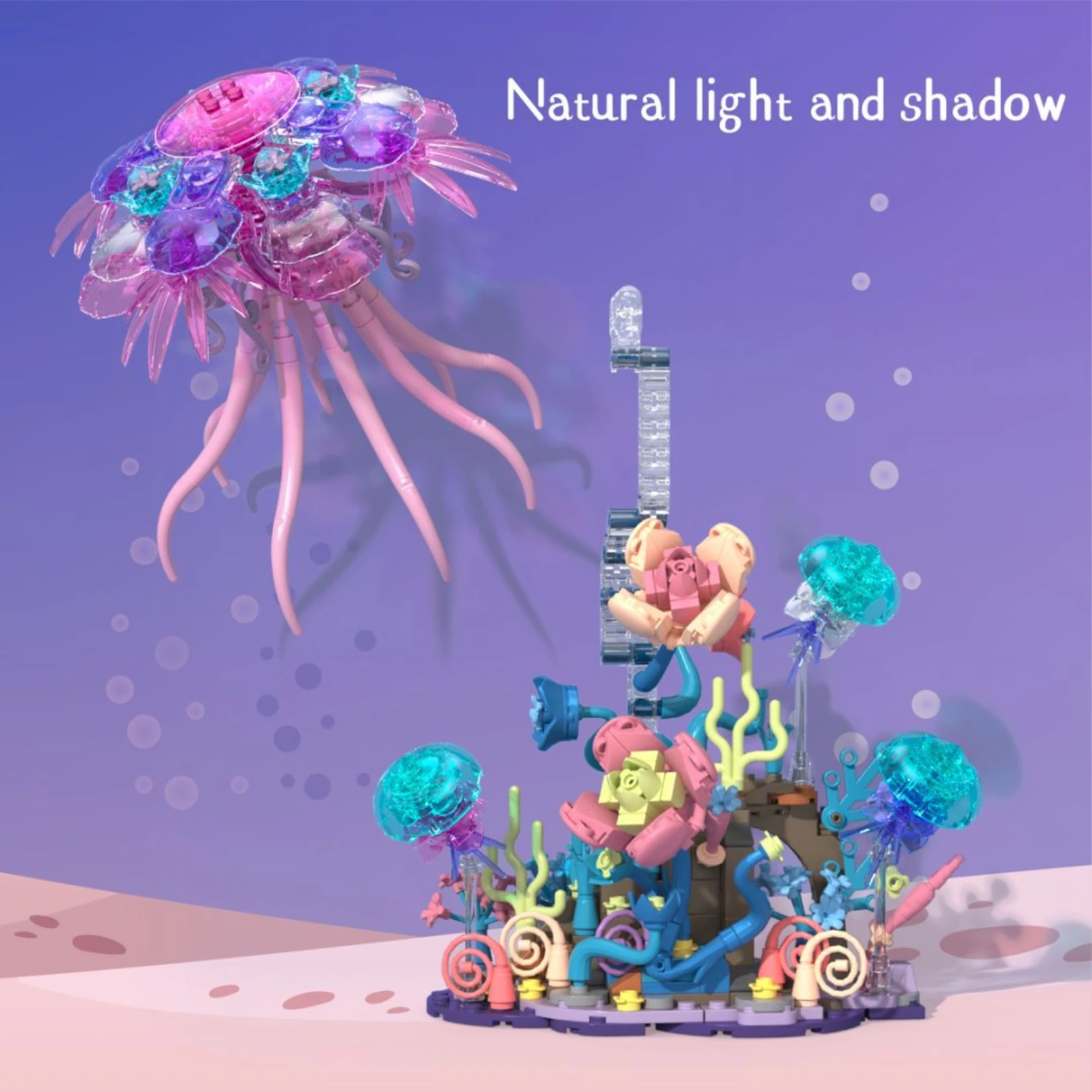 Bloques de Construcción MOC de Medusas Marinas y Flores Marinas, Animales Simulados, Flores de Ensamblaje, Adornos DIY, Juguetes de Ladrillos, Regalos Navideños para Niños