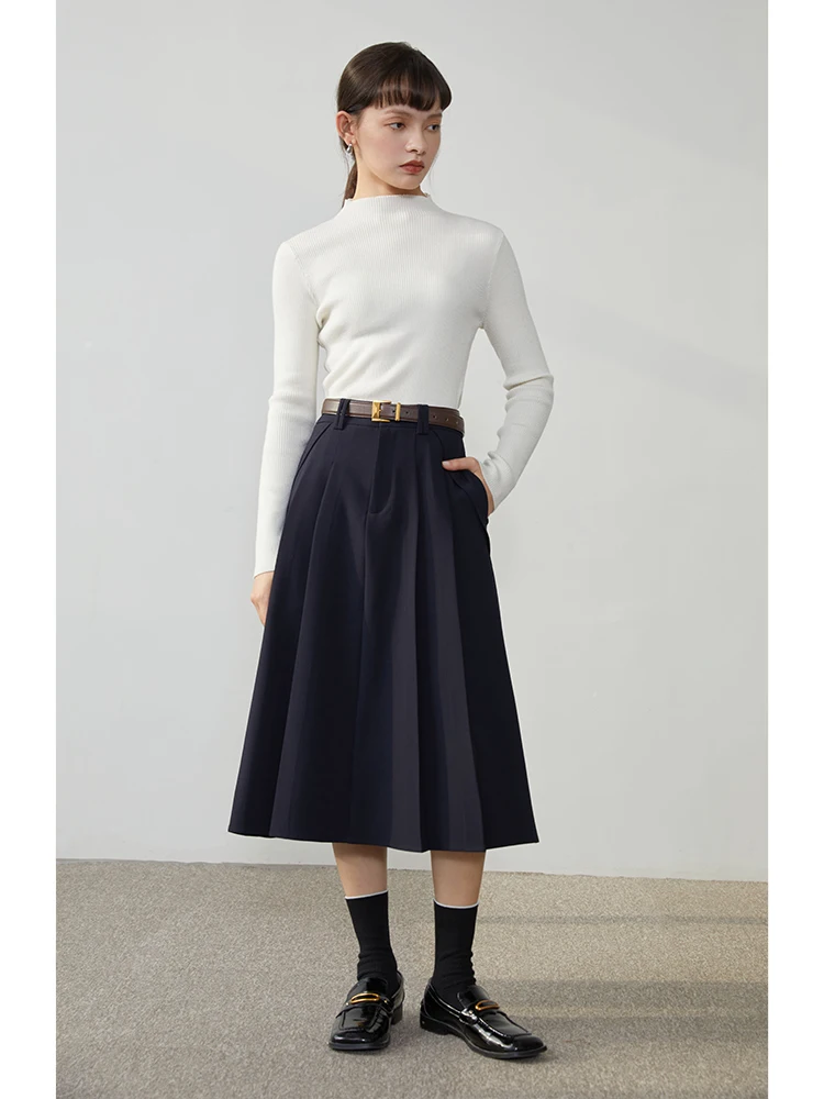 ZIQIAO Elegant Thin High Waist Skirt Women Winter 2022 Commuter Temperament Office Lady Casual Umbrella A-line Skirt Female