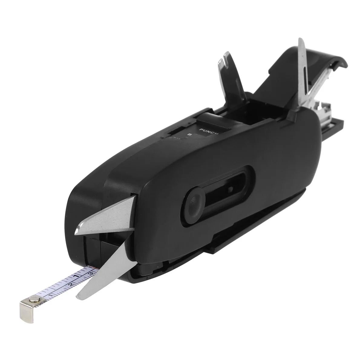 Multifunctional Stationery Tool Set Black Includes Scissor Flexible Rule Pencil Sharpener Stapler Cutter Screwdriver