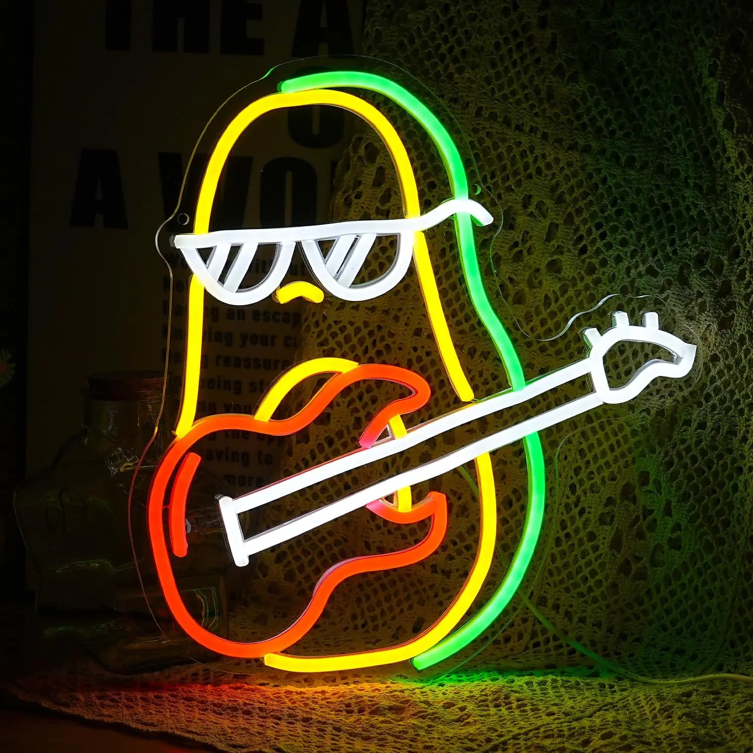 Avocado Guitar Neon Sign USB Powered LED Neon Light for Music Party Bar Club Game Room Bedroom Aesthetic Decoration Gift