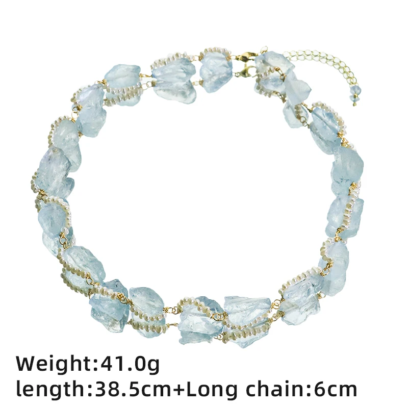 Natural Freshwater Pearl Aquamarine Jewelry Set for Women Daily Banquet Pearl Jewelry Set Gift Beach Vacation Dainty Jewelry view 6