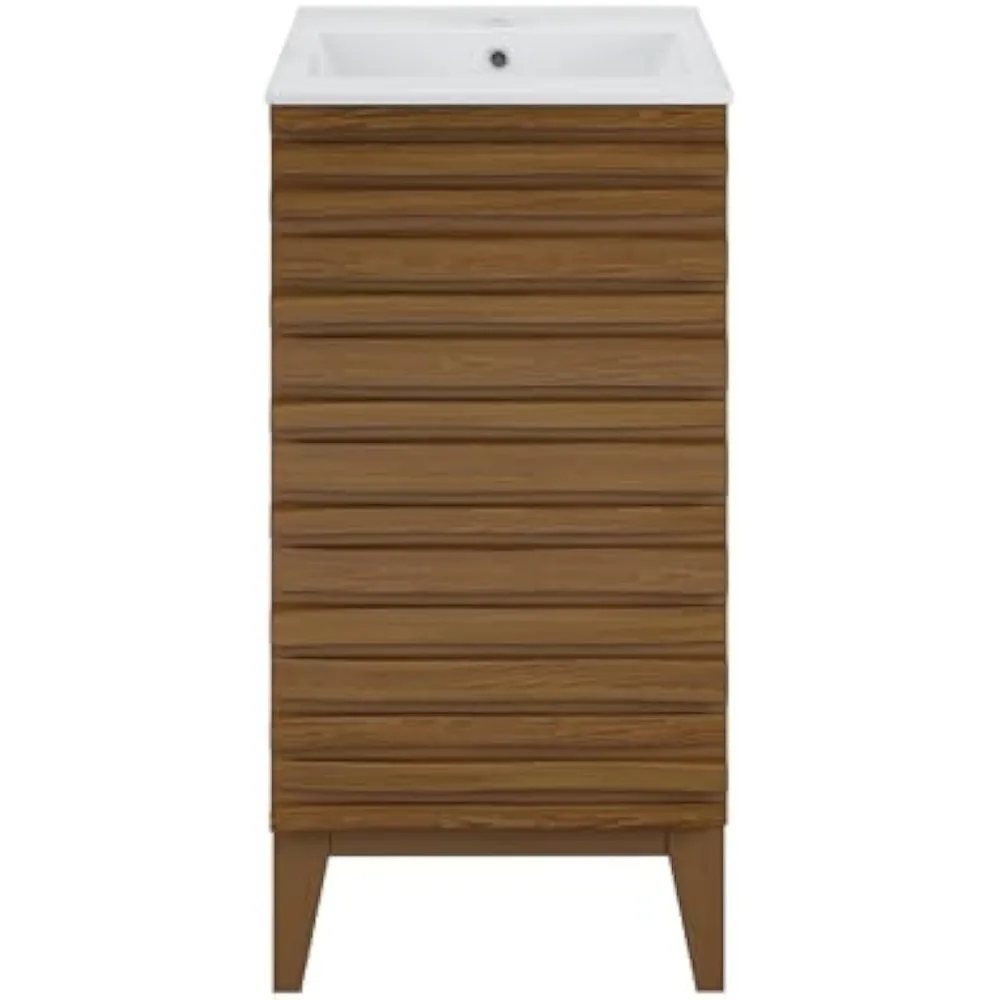 Well Made Forever Cascade 18 in. Brown Oak Bath Vanity with White Ceramic Sink Top