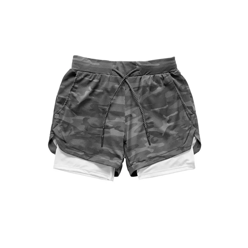 2024 Camouflage Shorts De Course Hommes 2 En 1 Double Pont À Séchage Rapide GYM Sport Shorts Fitness Jogging Workout Shorts Hommes Sports Pantalons