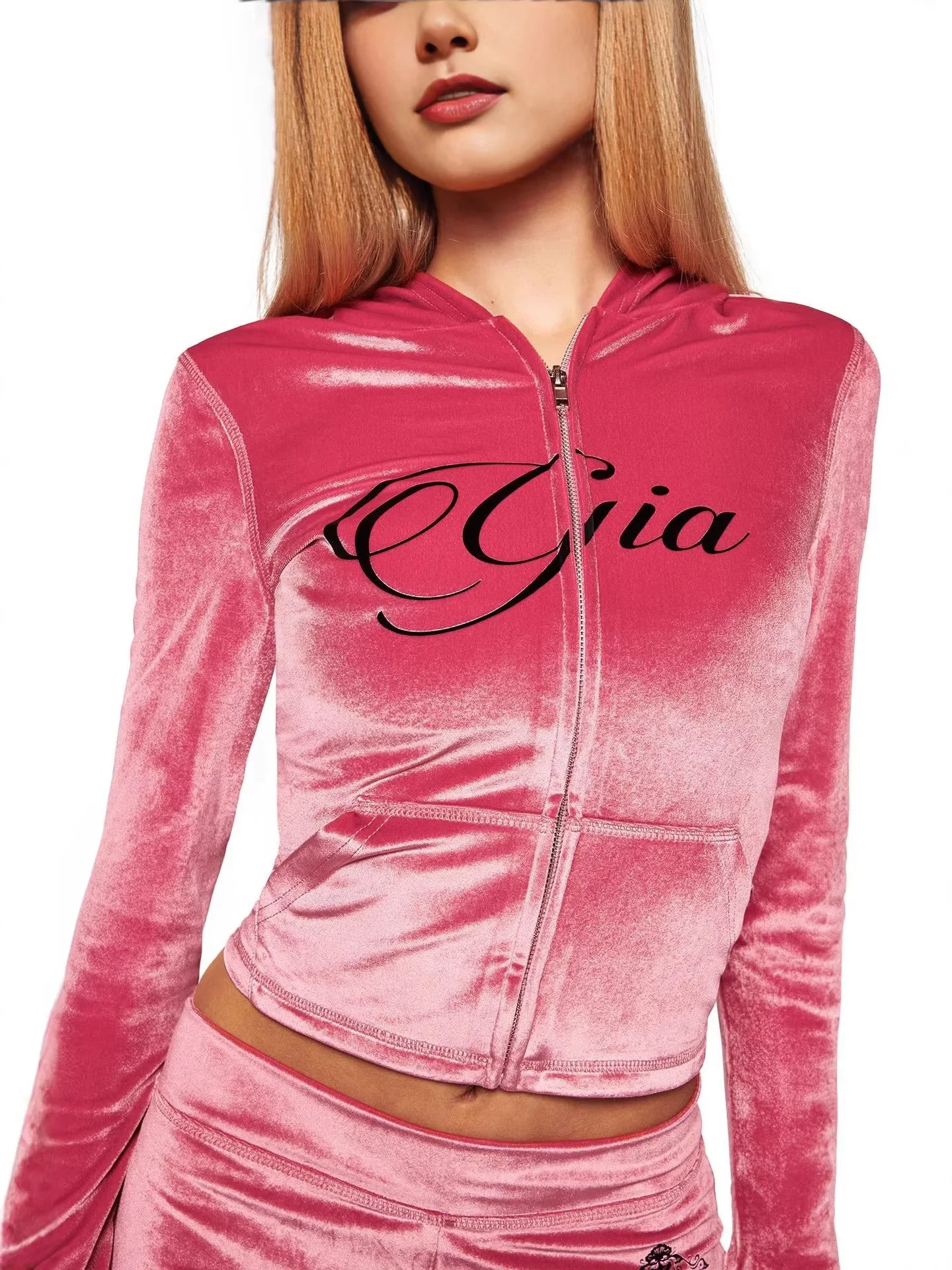 

IIA Faionable Color Zipper Hooded Jaet Comfortable Slim Fit Pants Set Casual Loose Sle Spring Collection