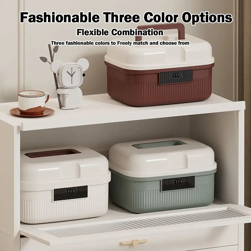 Lockable Password Lock Safe Box Two Layers Large Capacity Storage Bin Portable Thickened Cash Jewelry Organizer for Home Office